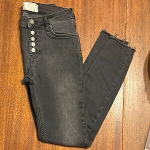 Free People Black Ankle Jeans with Button Detail